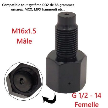 Adaptateur CO2 88 vers systeme HPA / bouteille paintball (G1/2-14)