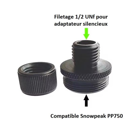 Adaptateur silencieux 1/2 UNF pour pistolet PCP Snowpeak PP750 avec bague de protection du filetage