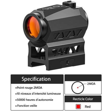 Red Dot MRS 2MOA pour tous calibres avec élévateur tunnel pour rail picatinny