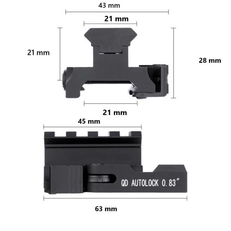 Réhausse de rail picatinny de 2,1 cm avec attache rapide