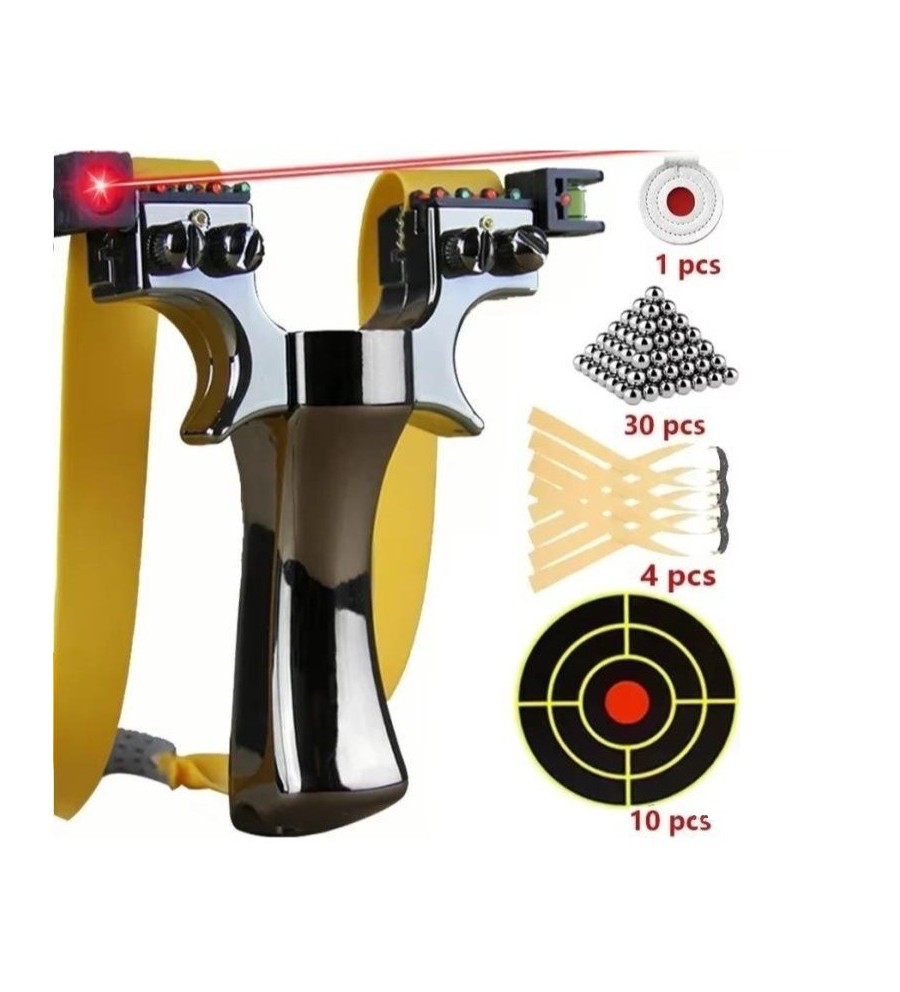 Pack Fronde de chasse / lance pierre noir avec laser, cibles, elastiques et billes en metal