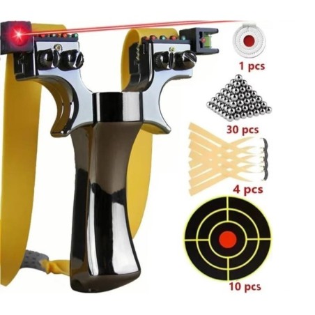 Pack Fronde de chasse / lance pierre noir avec laser, cibles, elastiques et billes en metal
