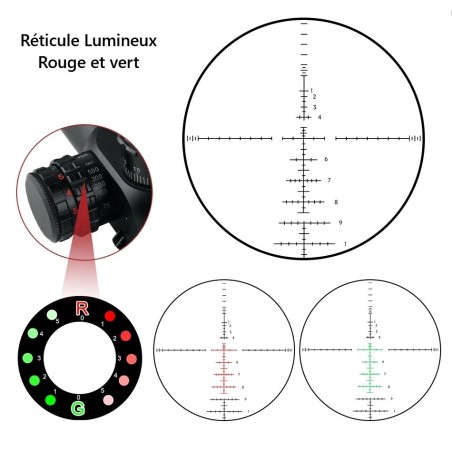 Lunette de tir 5-25x50 FFP pour calibre jusqu'à .308 avec colliers aux choix