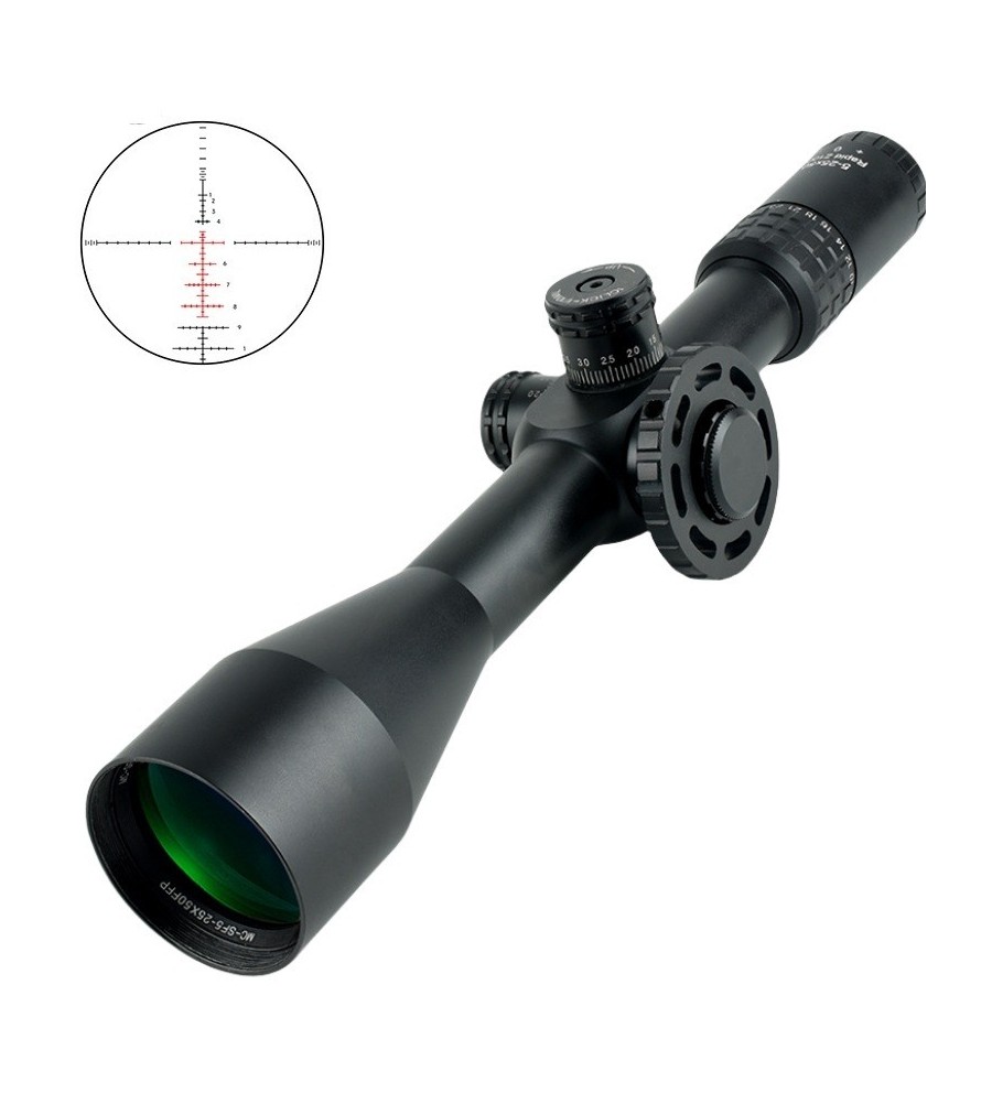 Lunette de tir 5-25x50 FFP pour calibre jusqu'à .308 avec colliers aux choix
