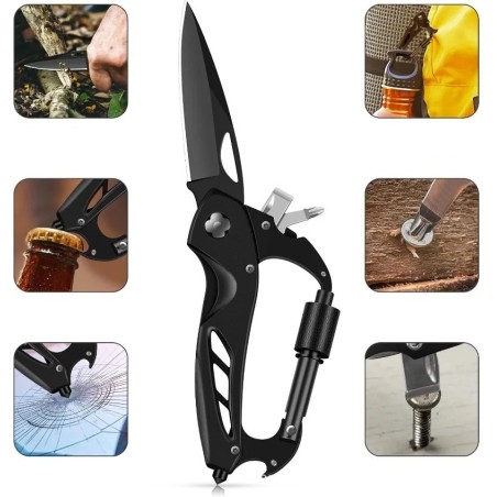 Mousqueton tactique multifonction avec couteau en acier inoxydable