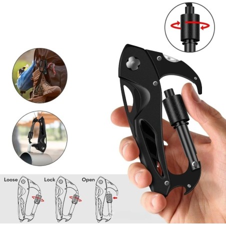 Mousqueton tactique multifonction avec couteau en acier inoxydable