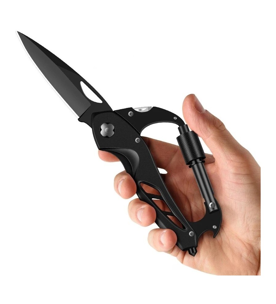 Mousqueton tactique multifonction avec couteau en acier inoxydable