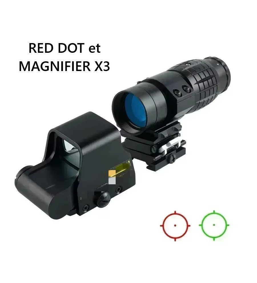Pack Red Dot holographique et magnifier zoom X3 pour rail picatinny (