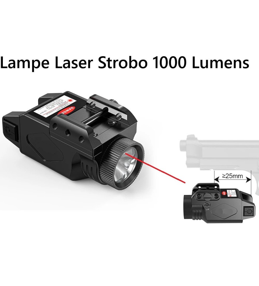 Lampe Laser Rouge sur batterie rechargeable 1000 Lumens Strobo