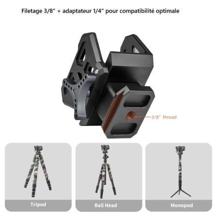 Adaptateur - Pince pour support d'arme sur trépied en aluminium T6063 (35 à 70 mm)