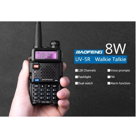 Talkie Walkie (X2) Baofeng UV-5R, 8 Watts, longue portée 12km (compatible Chirp cable usb fourni)