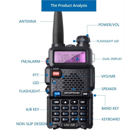 Talkie Walkie (X2) Baofeng UV-5R, 8 Watts, longue portée 12km (compatible Chirp cable usb fourni)