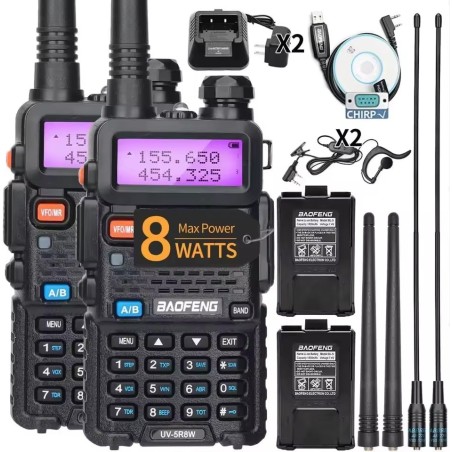 Talkie Walkie (X2) Baofeng UV-5R, 8 Watts, longue portée 12km (compatible Chirp cable usb fourni)