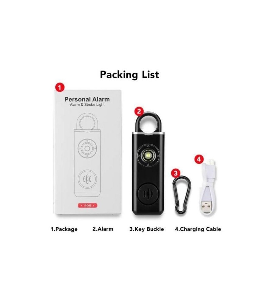 Alarme anti-attaque personnelle avec porte-clés, alarme de poche 130 dB