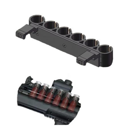 Porte 6 cartouches calibre 12 montage double fixation sur rail picatinny