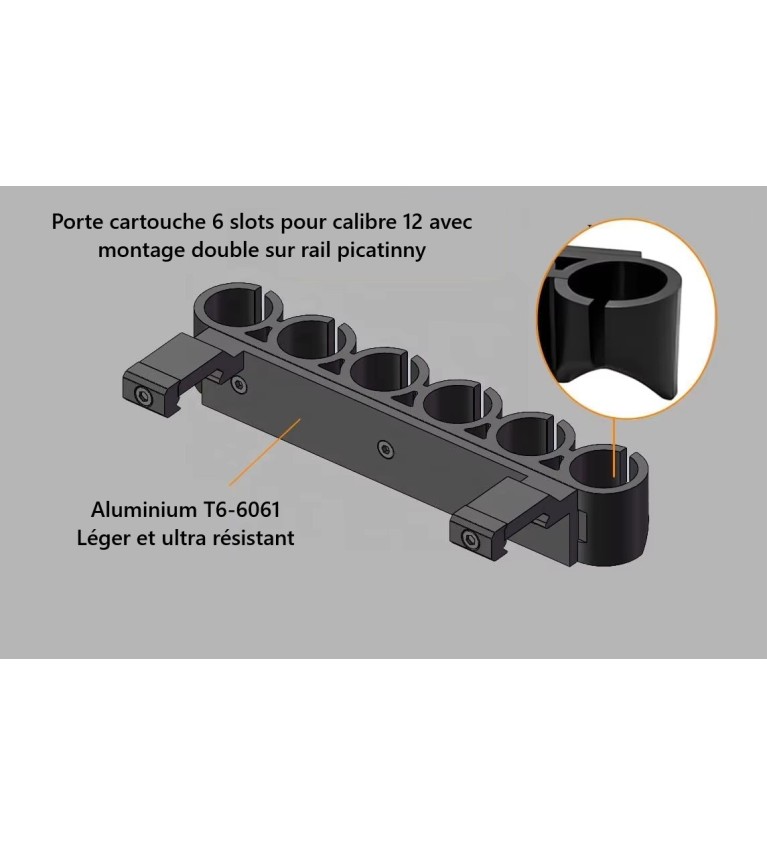 Cartouchière Calibre 16 - 6 Places Sur Rail Picatinny 20mm - I3dmaker