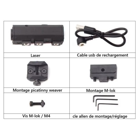 Laser vert tactique rechargeable pour montage sur rail picatinny weaver et Mlok