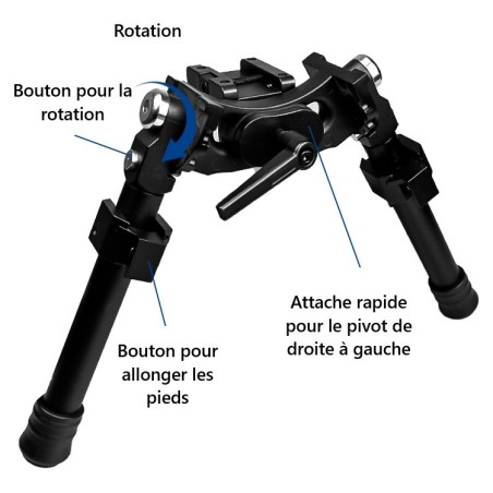 Bipied tactique pivotant en Fibre de Carbone pour rail picatinny et attache grenadière