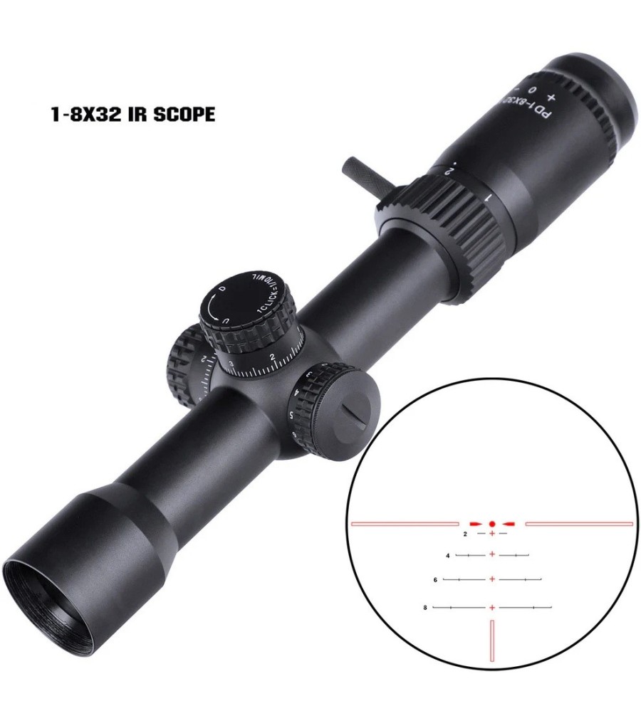 Lunette de Chasse 1-8x32 LPVO SFP – Tube 30 mm avec Réticule Illuminé