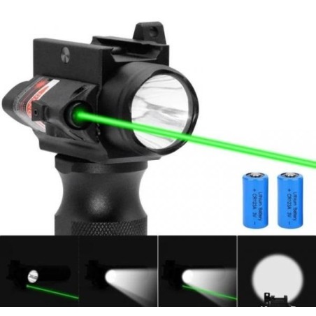 Poignée Tactique Lampe 1000 lumens Laser vert pour rail picatinny en métal