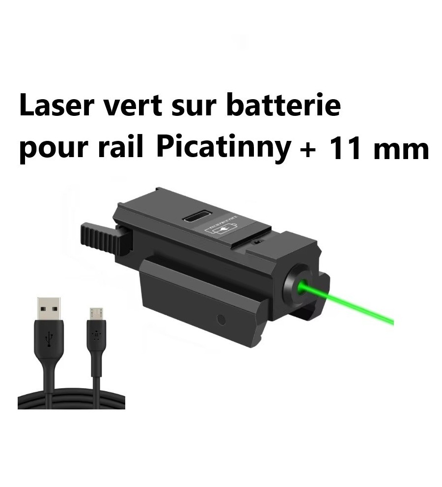 Laser vert rechargeable pour rail picatinny et 11 mm