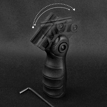Poignée tactique noire ergonomique rétractable pour rail picatinny/weaver