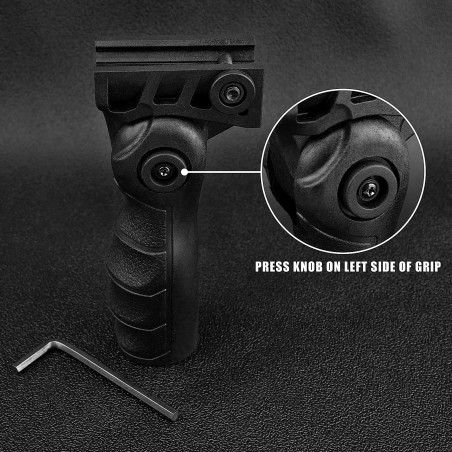Poignée tactique noire ergonomique rétractable pour rail picatinny/weaver