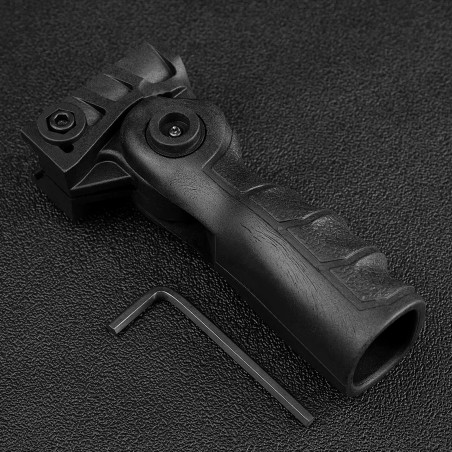 Poignée tactique noire ergonomique rétractable pour rail picatinny/weaver