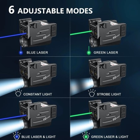 Lampe avec double Laser Bleu et vert LED 800 lumens Flash Strobo pour rail picatinny