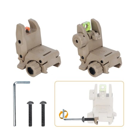 Hausse et guidon Tan en fibre optique rabattable type AR15 avec platine amovible pour rail picatinny