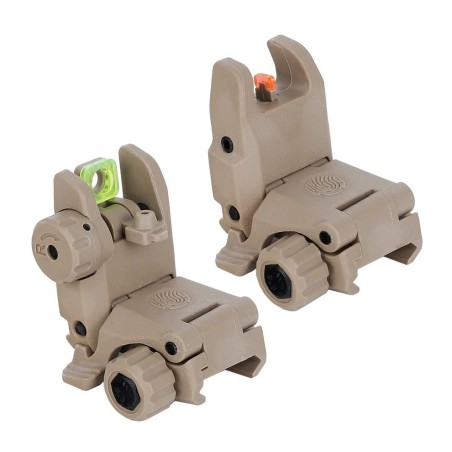 Hausse et guidon Tan en fibre optique rabattable type AR15 avec platine amovible pour rail picatinny