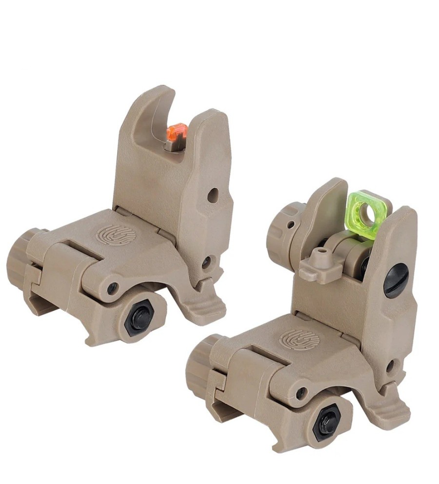 Hausse et guidon Tan en fibre optique rabattable type AR15 avec platine amovible pour rail picatinny