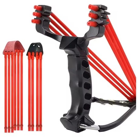 Pack Fronde de chasse / lance pierre F3X en métal avec support poignée et un elastique de rechange