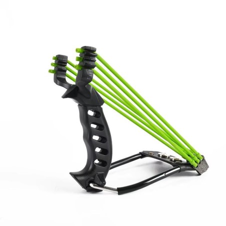 Pack Fronde de chasse / lance pierre F3X en métal avec support poignée et un elastique de rechange