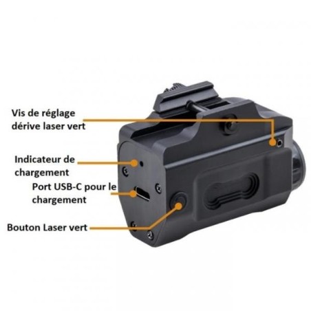 Lampe avec double Laser Bleu et vert LED 800 lumens Flash Strobo pour rail picatinny