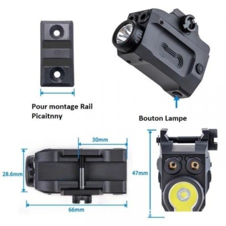 Lampe avec double Laser Bleu et vert LED 800 lumens Flash Strobo pour rail picatinny