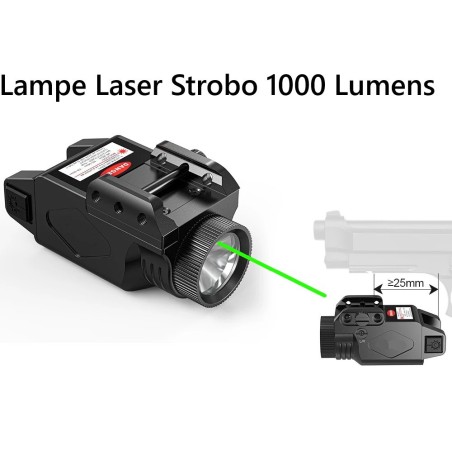 Lampe Laser Vert sur batterie rechargeable 1000 Lumens Strobo