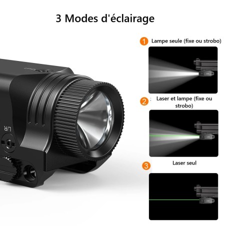 Lampe Laser Vert sur batterie rechargeable 1000 Lumens Strobo