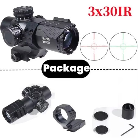 Lunette de tir 3x30IR MR PRO réticule lumineux avec monobloc déporté pour rail picatinny