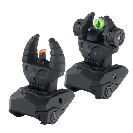 Hausse et guidon en fibre optique rabattable type AR15 tete de mort noir pour rail picatinny