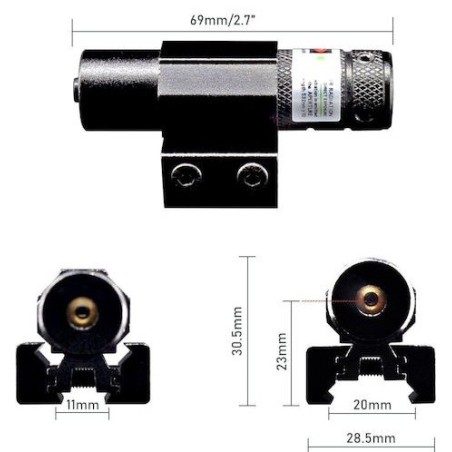 Laser tactique Vert avec fixation rail 11 et 22 mm, pile rechargeable et chargeur