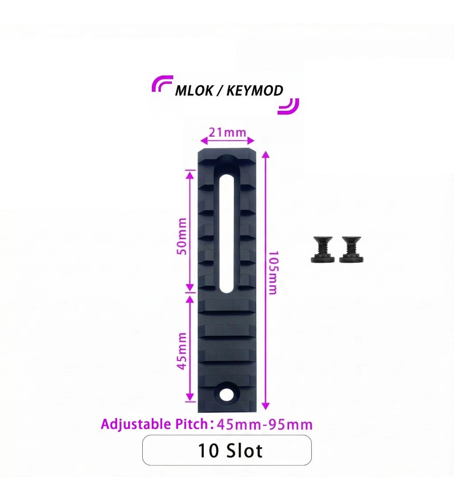 Lot de 2 rails universels en aluminium anodisé pour montage M-lok  7/10/13 fentes selon votre choix