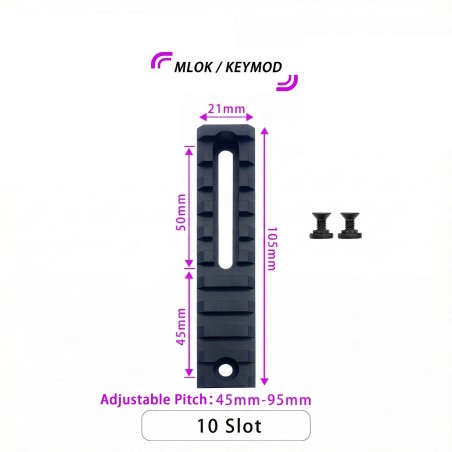 Lot de 2 rails universels en aluminium anodisé pour montage M-lok  7/10/13 fentes selon votre choix