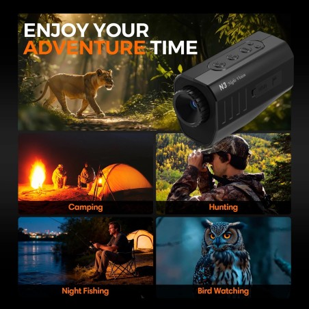 Monoculaire enregistreur de vision nocturne 1080, 12MP, Zoom 5X