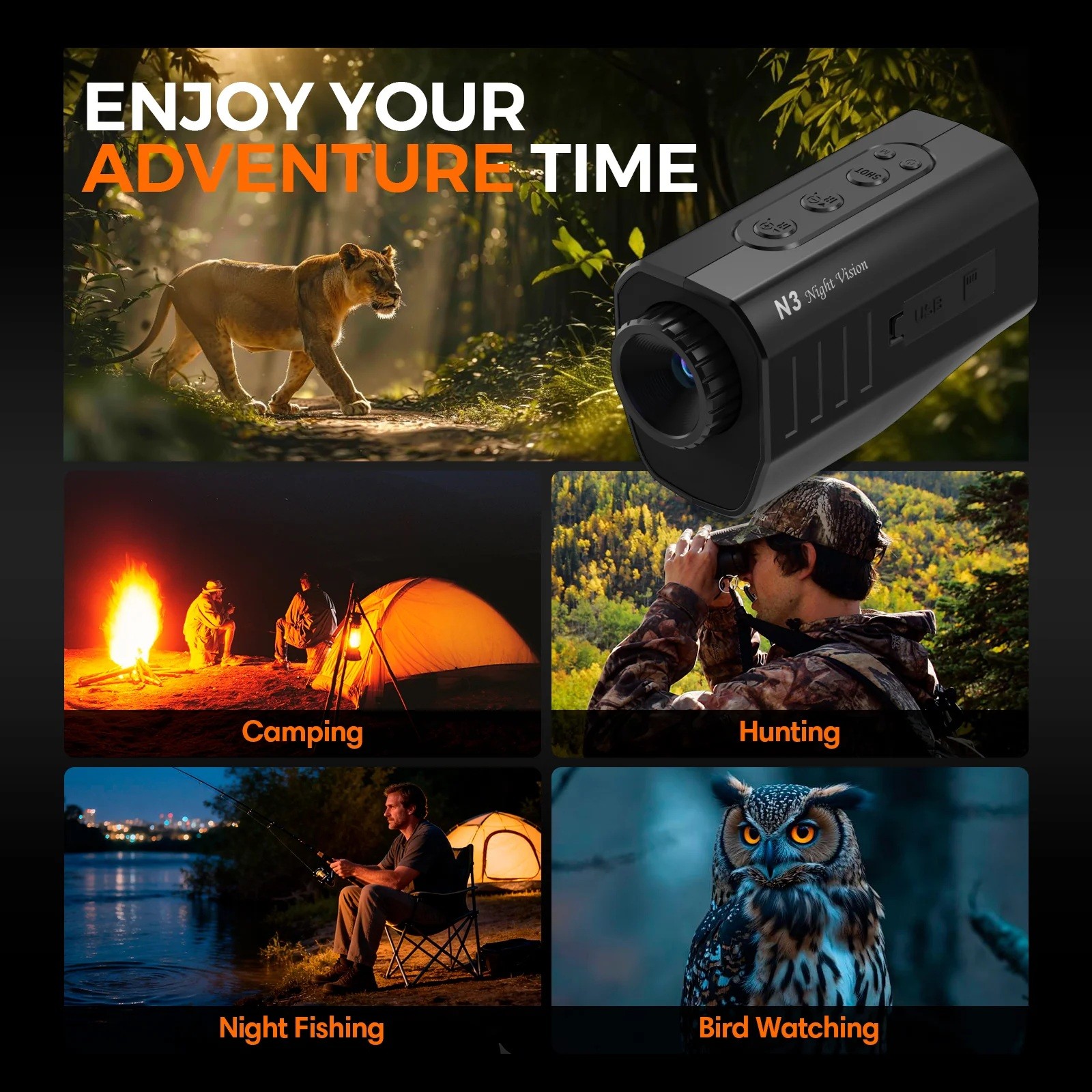 Black Optic Vision Nocturne Monoculaire De Vision Nocturne AGM NVM-50 NW2 Portée 800m