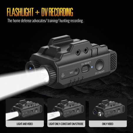 Enregistreur video et Lampe 500 Lumens pour montage sur rail picatinny
