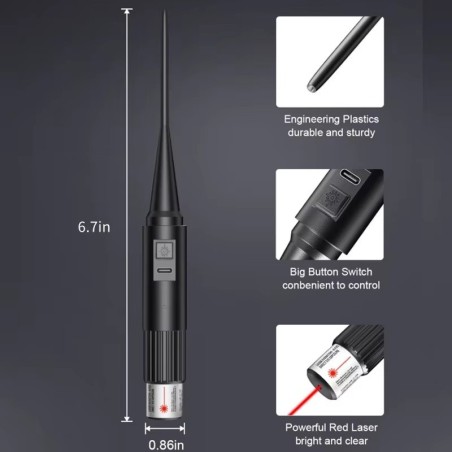Collimateur de réglage Rouge pour arme de poing USB en mallette calibre 0.17 jusqu'à calibre 12 GA