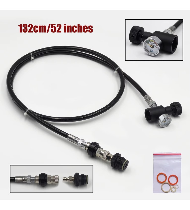 Rallonge HPA 1m3 avec manomètre, Quick connect, Vis on/off et joint de rechange