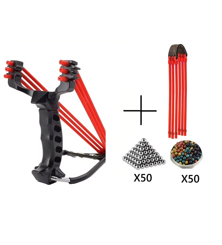 Pack Fronde de chasse / lance pierre F3X en métal avec support poignée et un elastique de rechange