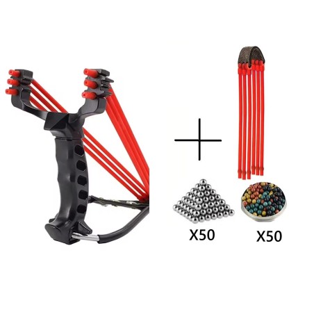 Pack Fronde de chasse / lance pierre F3X en métal avec support poignée et un elastique de rechange